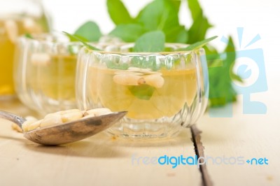 Arab Traditional Mint And Pine Nuts Tea Stock Photo