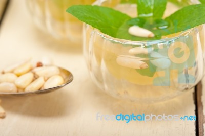 Arab Traditional Mint And Pine Nuts Tea Stock Photo