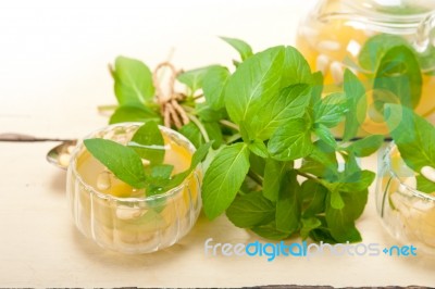 Arab Traditional Mint And Pine Nuts Tea Stock Photo