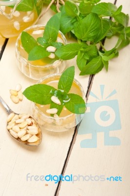 Arab Traditional Mint And Pine Nuts Tea Stock Photo