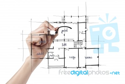 Architect Drafting A House Stock Photo