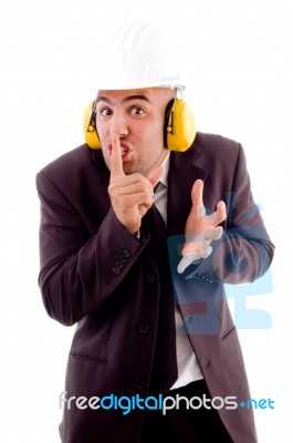 Architect In Keep Silence Pose Stock Photo