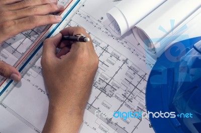 Architectural Project In Progress. Engineering Concept Stock Photo