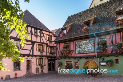 Architecture Of Riquewihr In Haut-rhin Alsace France Stock Photo