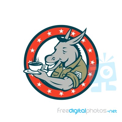 Army Sergeant Donkey Coffee Circle Cartoon Stock Image