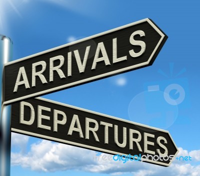 Arrivals Departures Signpost Stock Image