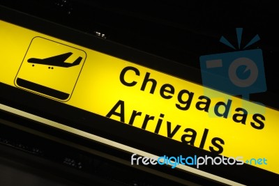 Arrivals Sign On Airport Stock Photo