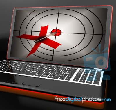Arrow Aiming On Laptop Shows Efficient Shot Stock Image
