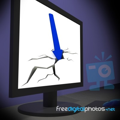 Arrow Falling On Monitors Showing Monetary Crisis Stock Image