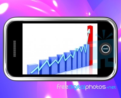 Arrow Rising On Smartphone Shows Progress Chart Stock Image
