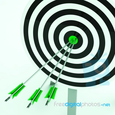 Arrows On Dartboard Shows Perfection Stock Image