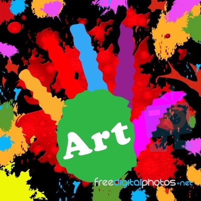Art Handprint Represents Colourful Youngsters And Colour Stock Image
