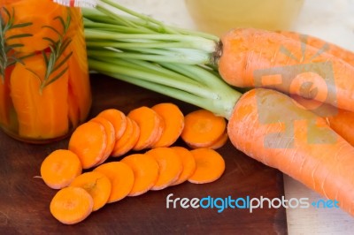 Artisan Preparation Of Pickling Fresh Organic Carrots Stock Photo