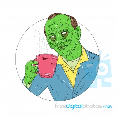 Asian Dude Drinking Coffee Grime Art Stock Image