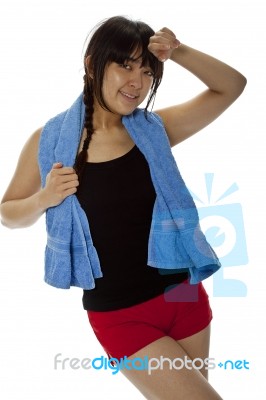 Asian Lady With Towel Stock Photo