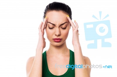 Asian Woman Having Headache Stock Photo