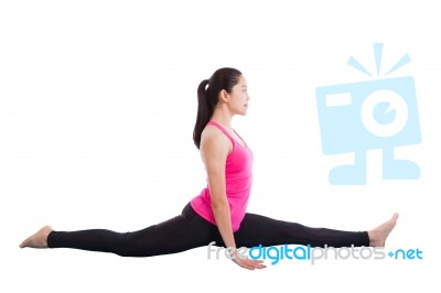 Asian Woman Practicing Yoga, Exercise Called Monkey Pose, Isolat… Stock Photo