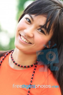 Asian Woman Smiling Stock Photo