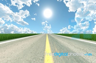 Asphalt Road In Sunny Day,3d Rendering Stock Image