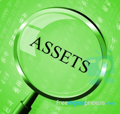 Assets Magnifier Shows Valuables Goods And Magnify Stock Image