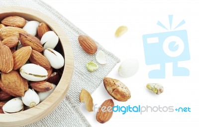 Assorted Almonds In A Bowl Stock Photo