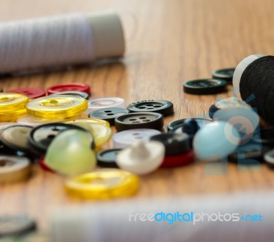 Assorted Buttons Represents Mixed Various And Fasten Stock Photo