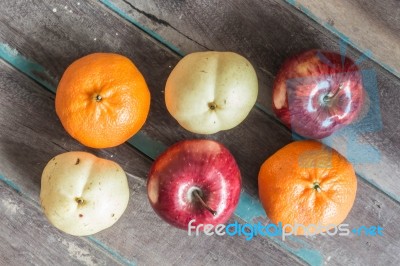 Assorted Fruit On  Wood Stock Photo