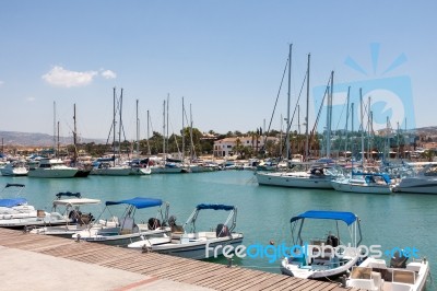 Assortment Of Boats In The Harbour At Latchi Stock Photo