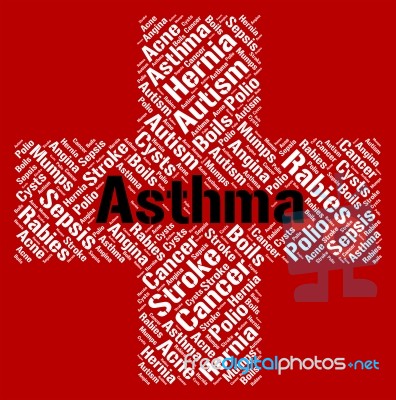 Asthma Word Indicates Poor Health And Afflictions Stock Image