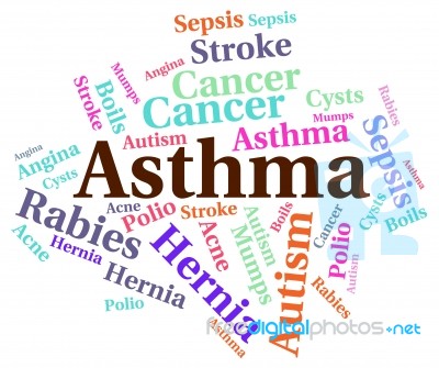 Asthma Word Represents Poor Health And Ailment Stock Image