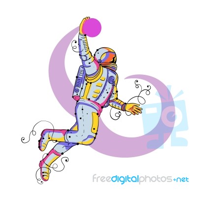 Astronaut Dunking Ball Doodle Stock Image