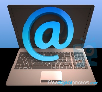 At Sign Laptop Shows Email On Web Stock Image
