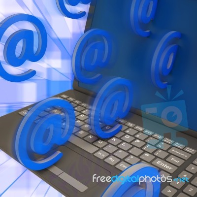 At Signs Leaving Laptop Shows Online Mailing Stock Image