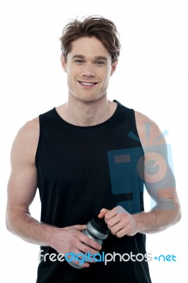 Athlete With Bottle Of Water Stock Photo