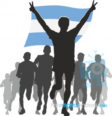 Athlete With The Argentina Flag At The Finish Stock Image