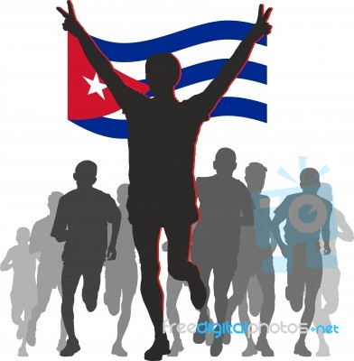Athlete With The Cuba Flag At The Finish Stock Image