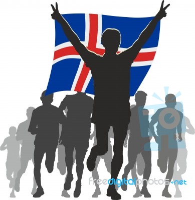 Athlete With The Iceland Flag At The Finish Stock Image