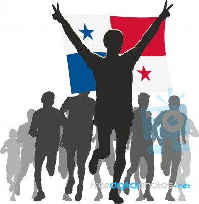 Athlete With The Panama Flag At The Finish Stock Image Athlete With The Panama Flag At The Finish Stock Image