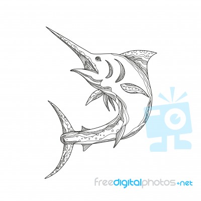 Atlantic Blue Marlin Doodle Stock Image
