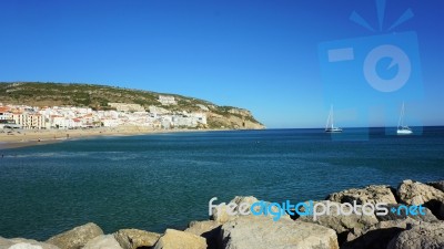 Atlantic Coast In Sesimbra , Portugal Stock Photo