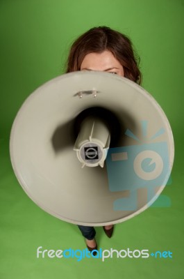 Attractive Female With Megaphone Stock Photo