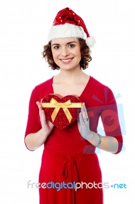 Attractive Woman Posing With Xmas Gift Stock Photo