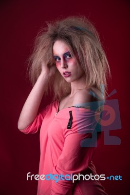 Attractive Young Girl With Disheveled Hair Stock Photo