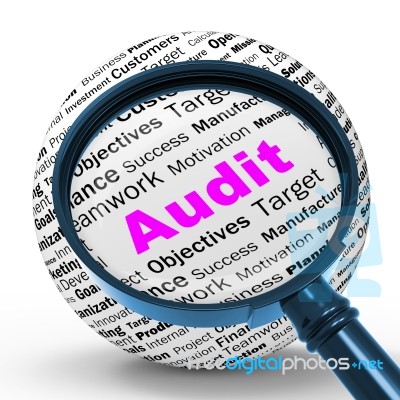 Audit Magnifier Definition Means Financial Inspection Or Audit Stock Image