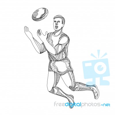 Aussie Rules Football Player Jumping Doodle Stock Image