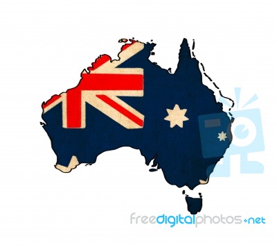 Australia Map On Australia Flag Drawing ,grunge And Retro Flag S… Stock Image