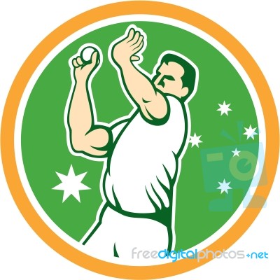 Australian Cricket Fast Bowler Bowling Ball Circle Cartoon Stock Image