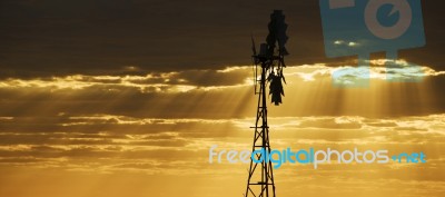 Australian Windmill In The Countryside Stock Photo