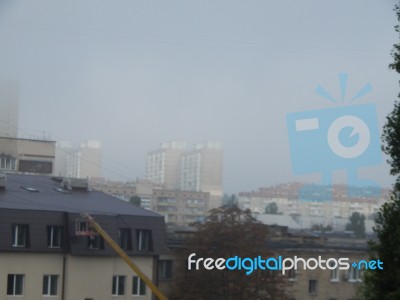 Autumn Fog In The Morning Is Above The City  Stock Photo