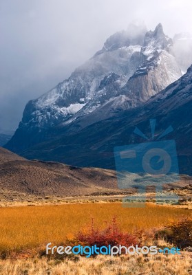 Autumn In Patagonia. Torres Del Paine National Park Chile Stock Photo